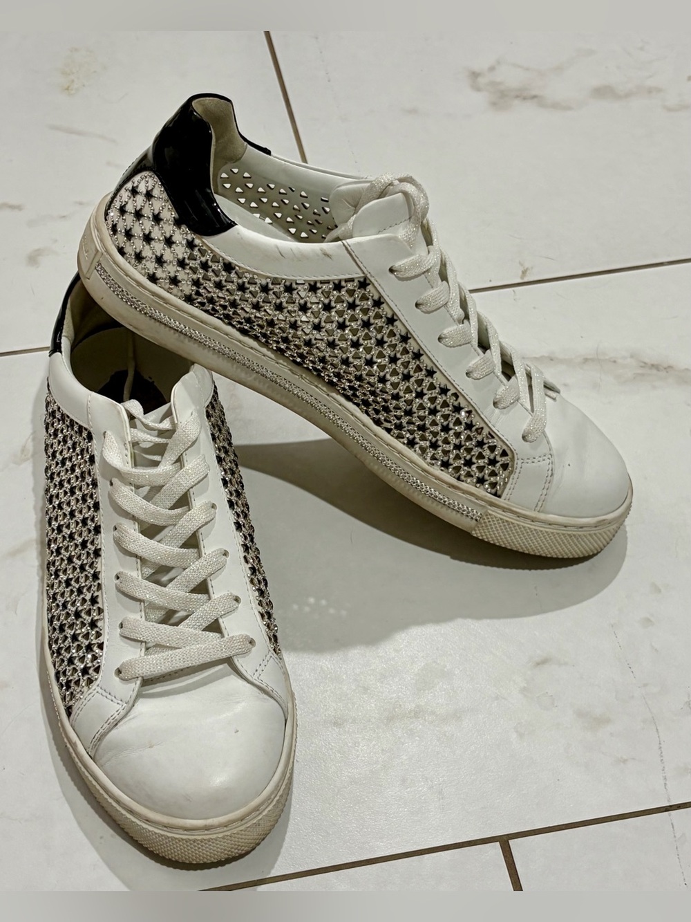 Rene Caovilla White and Black Embellished Sneakers 8